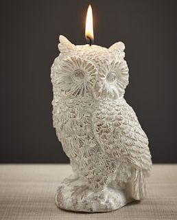 white distressed owl candle by lime lace