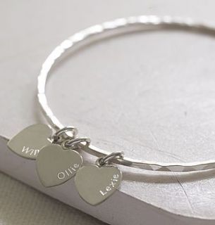 personalised silver hearts bangle by lily belle