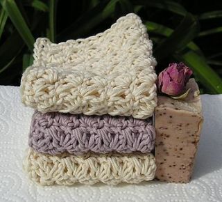 organic ecru & lilac facecloths and soap by daisy dumpling