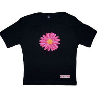 hand appliqued organic t shirt  bright flower by clever togs