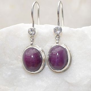 raw ruby and white sapphire silver earrings by lilia nash jewellery