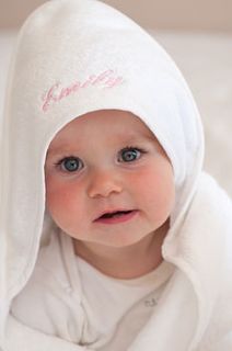personalised hooded organic baby towel by the fine cotton company