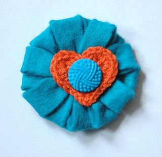 felt rosette heart button brooch by sannapanda