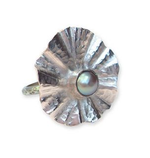 pearl and silver lily pad ring by joey rose