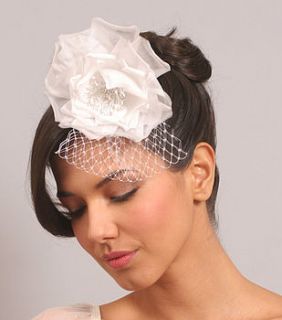 silk bridal rose hair comb with birdcage veil by aurora rose bridal