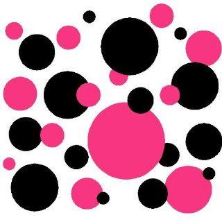 Set of 130 Dark Pink and Black Polka Dots Wall Graphic Vinyl Lettering Mural Decal Stickers Kit Peel and Stick Appliques   Decorative Wall Appliques