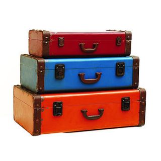 set of three colourful suitcases by out there interiors