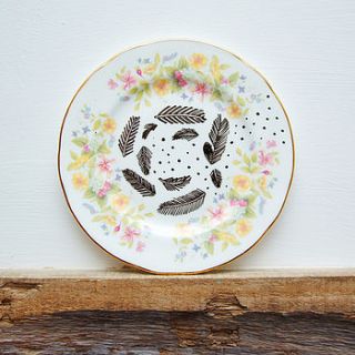 feather illustration chatty vintage plate by sapphire strange