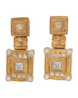 Square Diamond Inset Gold Earrings