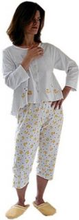 RocketWear Rubber Duck Print Long Sleeve Button Front Cotton Knit Capri Pajamas