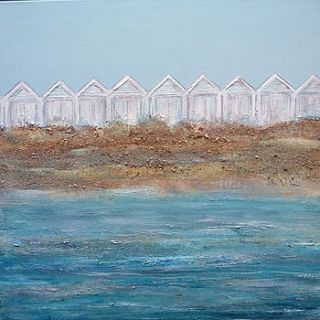 beach huts original painting on canvas by vanessa breen