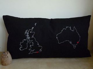 personalised map any two countries cushion by thread squirrel