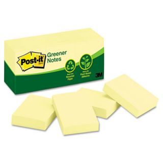 Post it® Recycled Notes, 1 1/2 x 2, Canary Yellow, 12 100 Sheet Pads