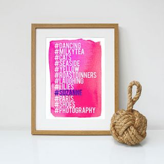 personalised hashtag love list wall art print by katy clemmans