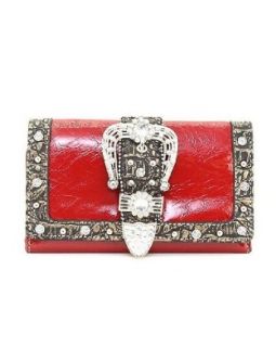 Red Crocodile Rhinestone Buckle Western Wallet For Women Western Handbags And Purses Clothing