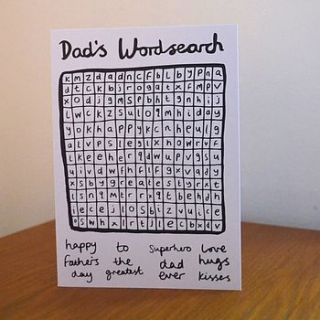 'dad's wordsearch' father's day card by hannah robinson illustration