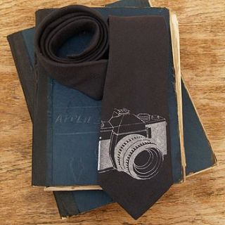 slr camera printed wool tie in charcoal by stabo