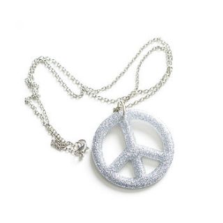 chunky silver glitter peace sign necklace by hannah makes things