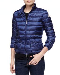 Womens Zip Puffer Jacket with Pockets, Navy   Moncler