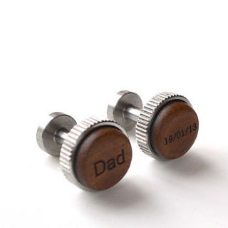 personalised wood cufflinks   knurled detail by made lovingly made