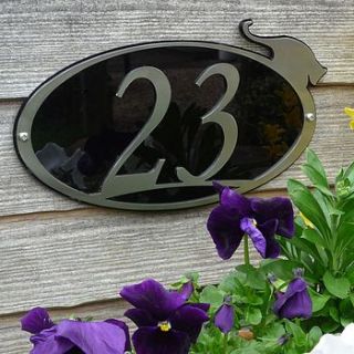 stainless steel cat house number plaque by housebling