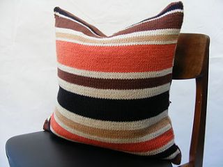 hand knit terracotta stripe cushion by s t r i k k handknits