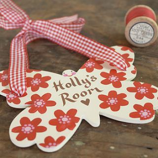 red floral personalised butterfly door sign by moobaacluck