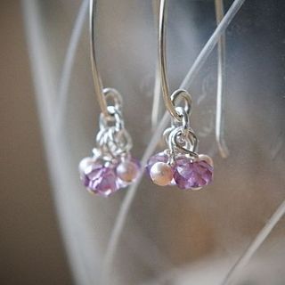 amethyst and pearl cluster earrings by samphire jewellery