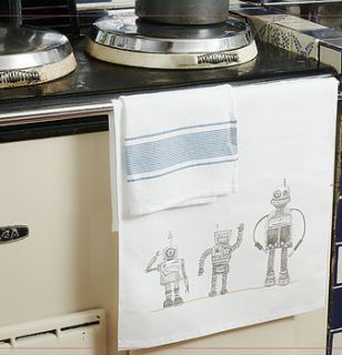 1950's robot tea towel by julia davey