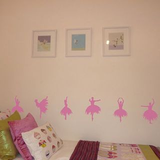 set of six ballerina wall stickers by nutmeg