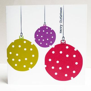 bright hanging baubles pack of 6 christmas cards by spotty n stripy