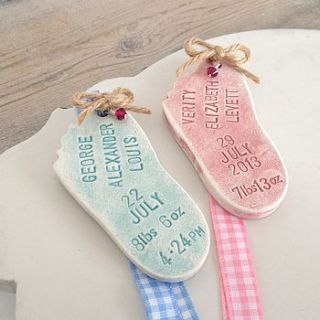 personalised new baby ceramic foot decoration by cherry pie lane