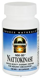 Source Naturals   Nattokinase NSK SD Whole Body Systemic Enzyme For Healthy Circulation 100 mg.   60 Capsules