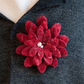 handfelted felt and freshwater pearl corsage brooch by raspberry
