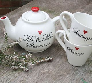 personalised wedding teapot and mugs by juliet reeves designs