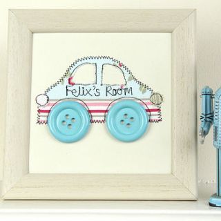 personalised car embroidered framed artwork by zoe gibbons