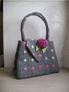 grace handbag irish wool grey and multi dots by hope and benson
