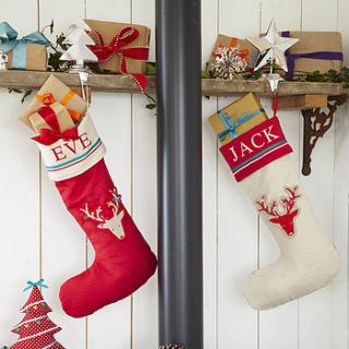 personalised reindeer christmas stocking by retreat home