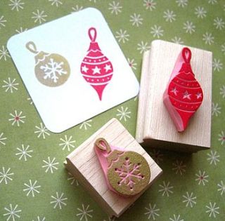christmas baubles hand carved rubber stamps by skull and cross buns