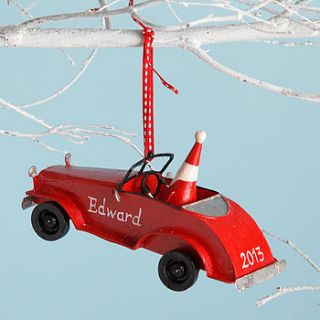 personalised red car christmas decoration by chantal devenport designs