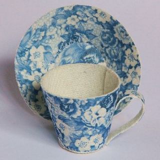 floral harris tweed decorative teacup by emma dolan