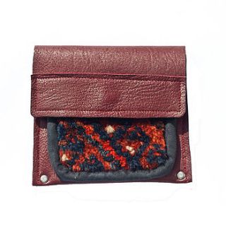 handmade burgundy leather and carpet purse by lion house handbags