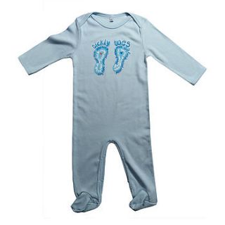 blue tickly toes baby sleepsuit by pootle pie