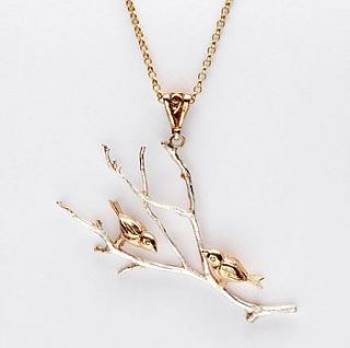 two birds on sterling silver branches pendant by simon kemp jewellers