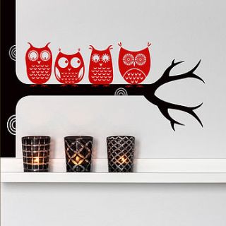 woodland tree owls on a branch wall sticker by snuggledust studios