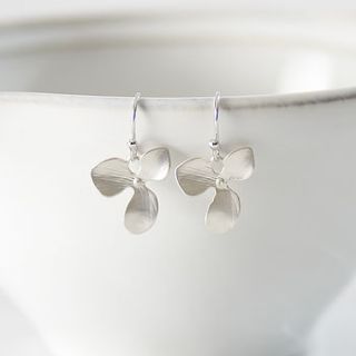 silver plated orchid drop earrings by simply suzy q