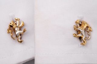 gold and silver rampant lion cufflinks by simon kemp jewellers