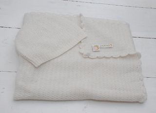vintage knit cashmere baby blanket & hat set by pomelo baby