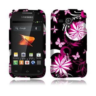 Pink Black Butterflies 2D Silver Faceplate Snap On Hard Crystal Design For Samsung Galaxy Rush M830 Cell Phones & Accessories