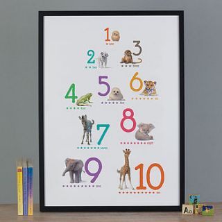 illustrated animals bright number print by little blue zebra